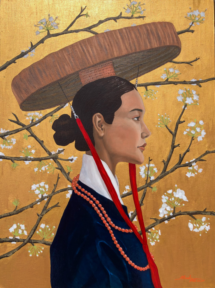Chân dung một cô gái với nón Ba Tầm | Sơn dầu trên ván gỗ, 30x40cm | 2021