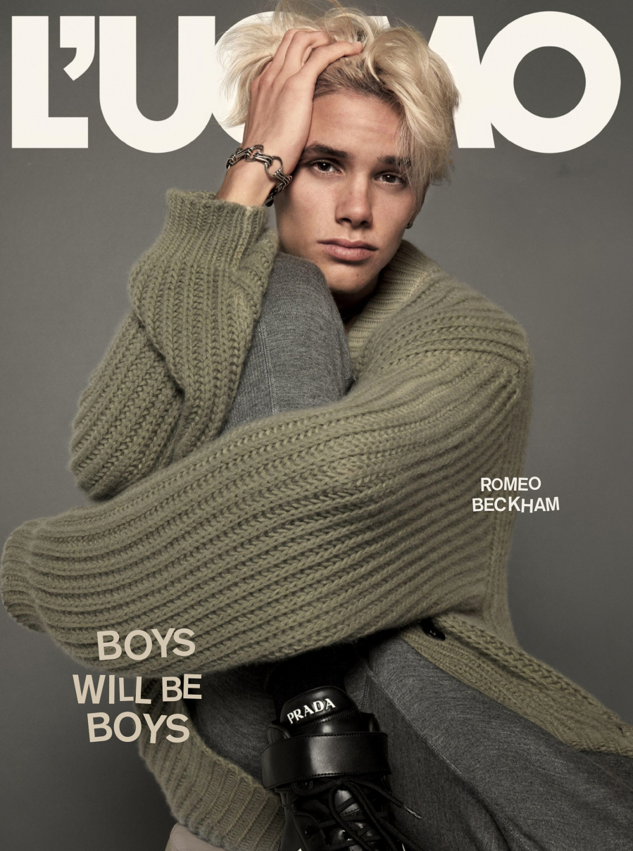 Romeo Beckham trên trang bìa của L'uomo Vogue.