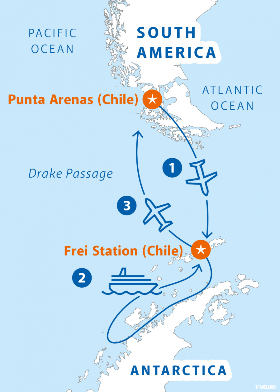 Bản đồ lộ trình khám phá bán đảo Nam Cực.