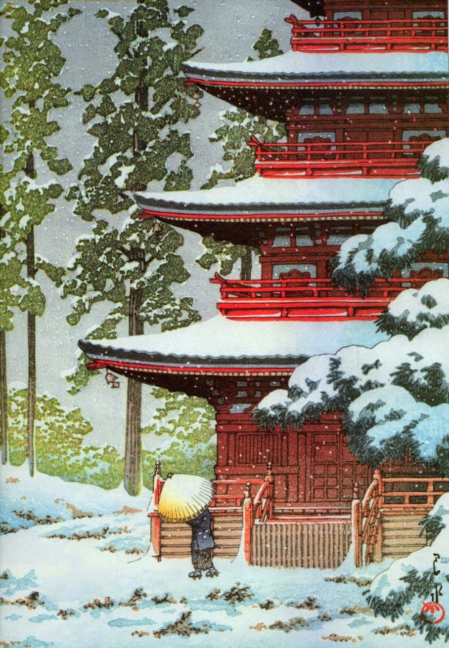 Tuyết phủ chùa Saisho-in (Hasui Kawase, 1936)