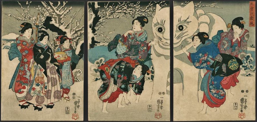 Mèo tuyết khổng lồ (Utagawa Kuniyoshi, 1847-50)