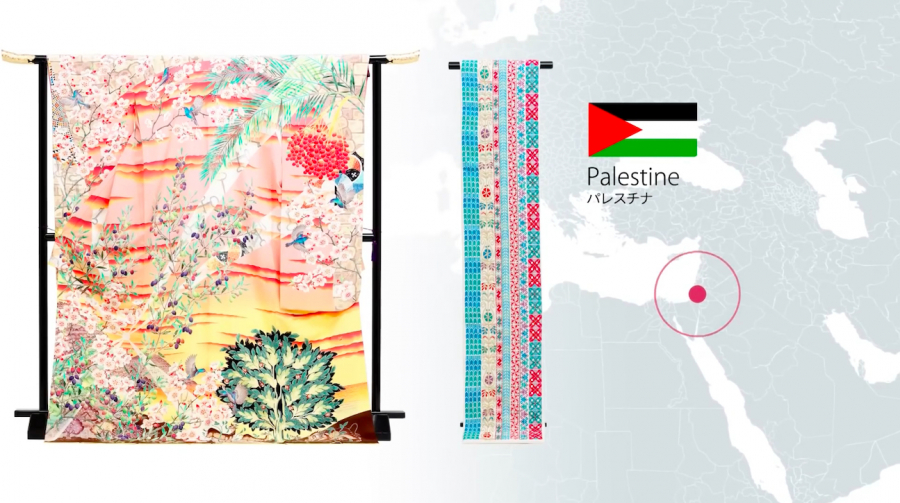 Thiết kế kimono và obi đại diện Palestine
