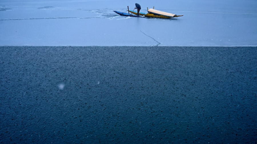 Srinagar, Ấn Độ: Một người đàn ông đang chèo thuyền của ở hồ Dal – hồ nước còn có tên là 