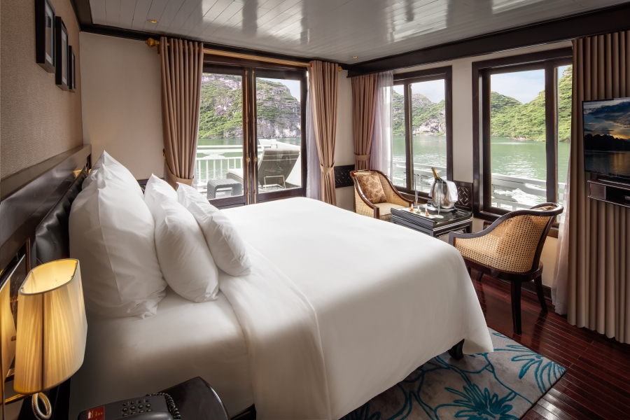 Hạng phòng rộng nhất trên du thuyền là Terrace Suite có diện tích lên đến 23 m2 với ban công riêng và ghế thư giãn