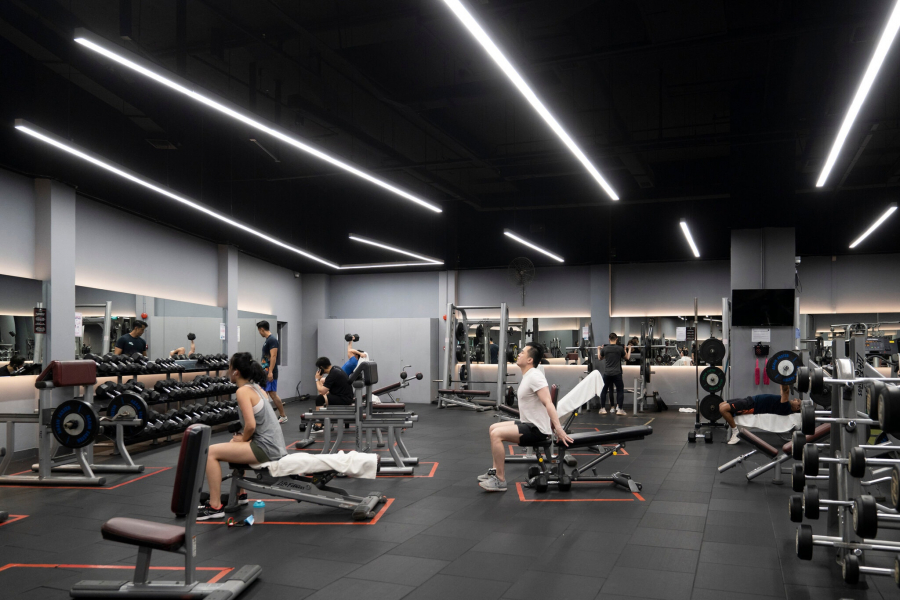Một phòng tập gym tại Singapore khi được phép mở cửa trở lại tháng 7/2021.