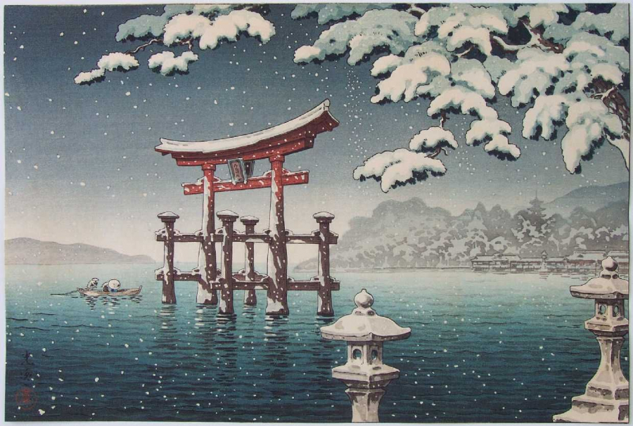 Tuyết ở Miyajima (Tsuchiya Koitsu, 1937)