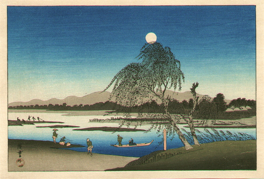 Trăng thu trên sông Tama (Utagawa Hiroshige)