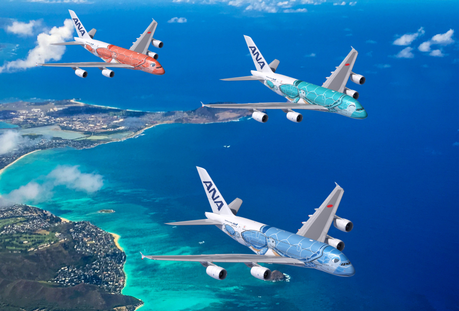 ANA đã thực hiện những chuyến bay ngắm cảnh theo chủ đề Hawaii trên ba chiếc A380 
