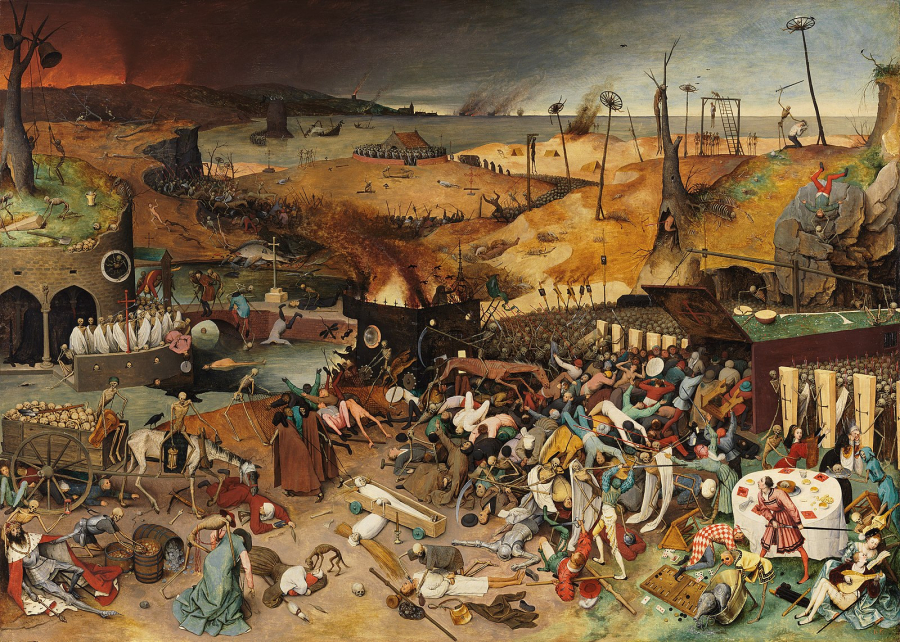 Sự hỗn loạn của xã hội châu Âu trong trận dịch hạch (Tranh: The Triumph of Death, Pieter Bruegel, 1562)