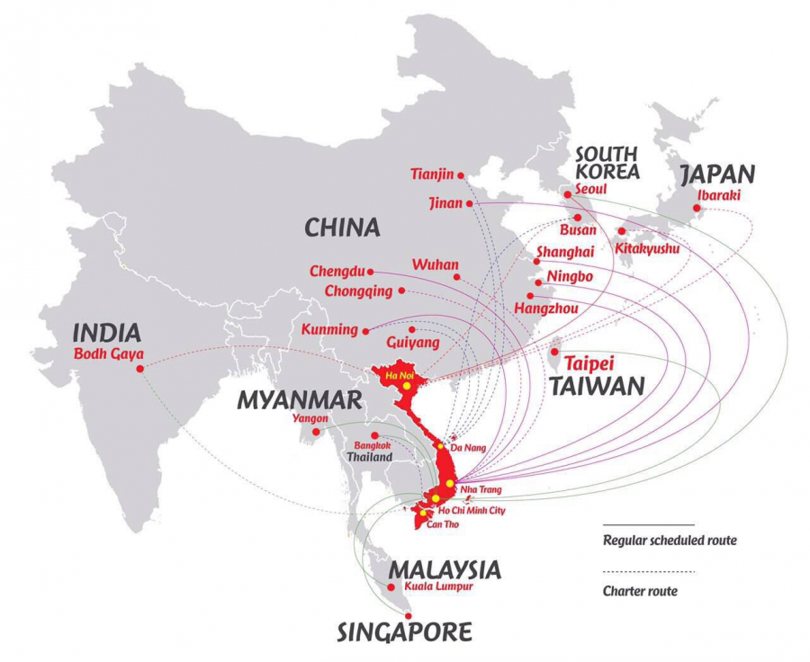 Một số đường bay quốc tế từ Việt Nam.