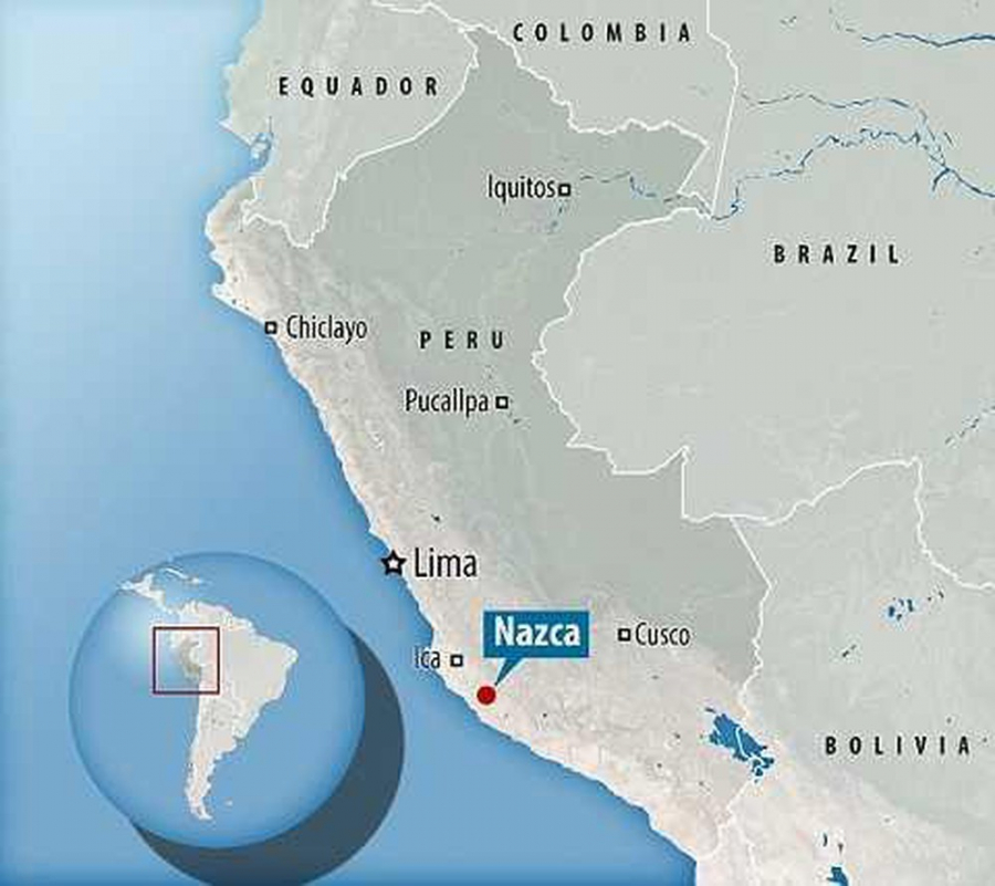 Địa điểm của đường kẻ Nazca trên bản đồ Peru
