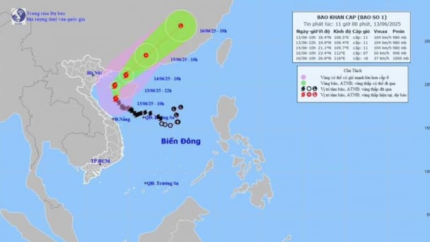 Bão số 1 có thể mạnh lên cấp 12 trong chiều và đêm 13/6
