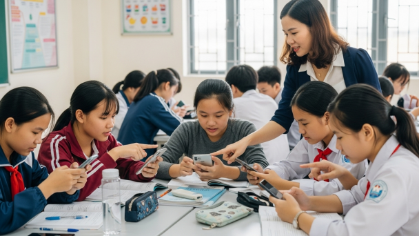 Cấm học sinh sử dụng điện thoại trong trường học, nên hay không?