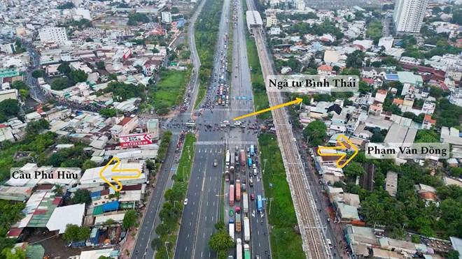 Vành đai 2 đi qua khu vực ngã tư Bình Thái trên đường Võ Nguyên Giáp (TP Thủ Đức, TPHCM). Ảnh: Lao động