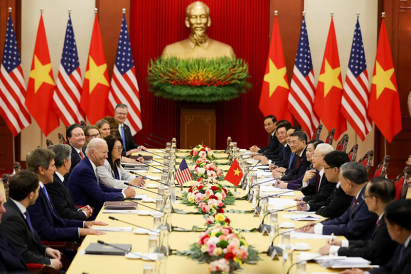 Tổng Bí thư Nguyễn Phú Trọng hội đàm với Tổng thống Hoa Kỳ Joe Biden. Ảnh: baochinhphu