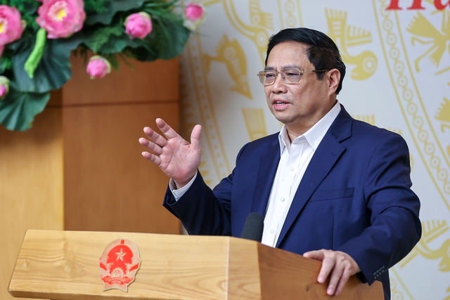 Thủ tướng Phạm Minh Chính chủ trì hội nghị gỡ khó tăng trưởng tín dụng (Ảnh: VGP/Nhật Bắc)