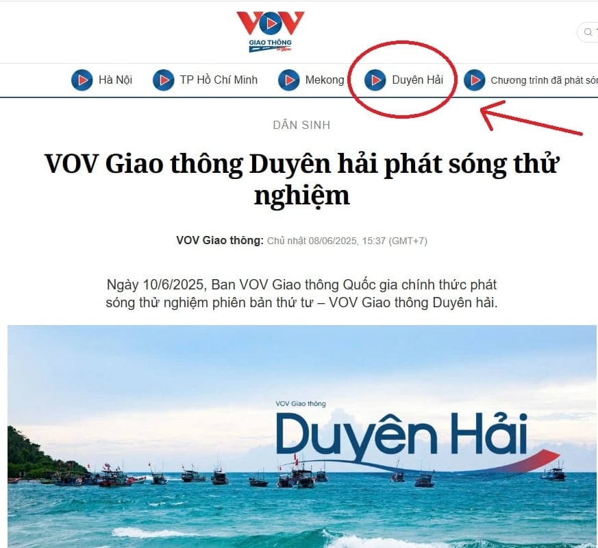 Thính giả có thể nghe VOV Giao thông Duyên hải trực tiếp trên trang chủ vovgiaothong.vn, bằng cách nhấn vào biểu tượng play được khoanh đỏ.
