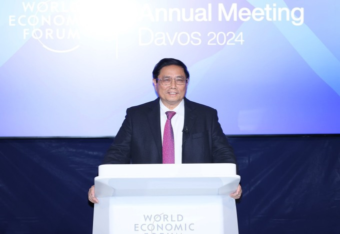 Thủ tướng Phạm Minh Chính trong Đối thoại chiến lược quốc gia Việt Nam và Diễn đàn Kinh tế Thế giới (WEF), ngày 16/1 tại Davos (Thụy Sĩ). Ảnh: Dương Giang