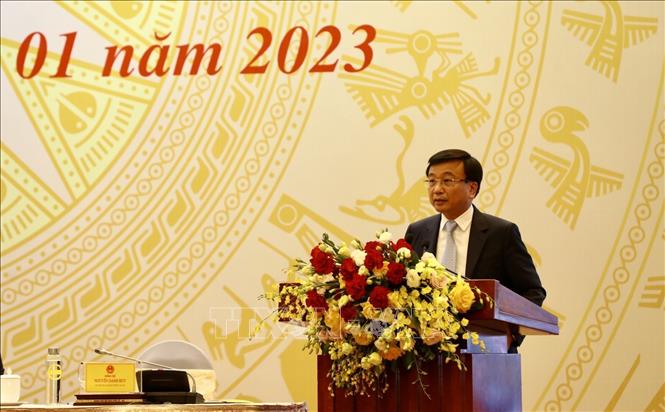 Thứ trưởng Bộ GTVT Nguyễn Danh Huy báo cáo tổng kết công tác năm 2022. Ảnh: Huy Hùng/TTXVN