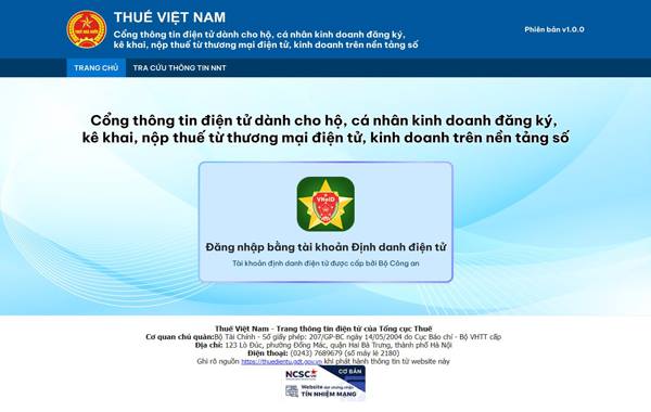 Cổng thông tin điện tử dành cho hộ, cá nhân kinh doanh TMĐT trên nền tảng số đăng ký, kê khai, nộp thuế.