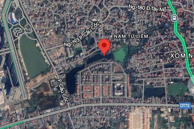 Hà Nội chỉ đạo kiểm tra, xử lý thông tin phản ánh vụ lấn hồ Cầu Cốc (phường Tây Mỗ). Ảnh: Google Maps